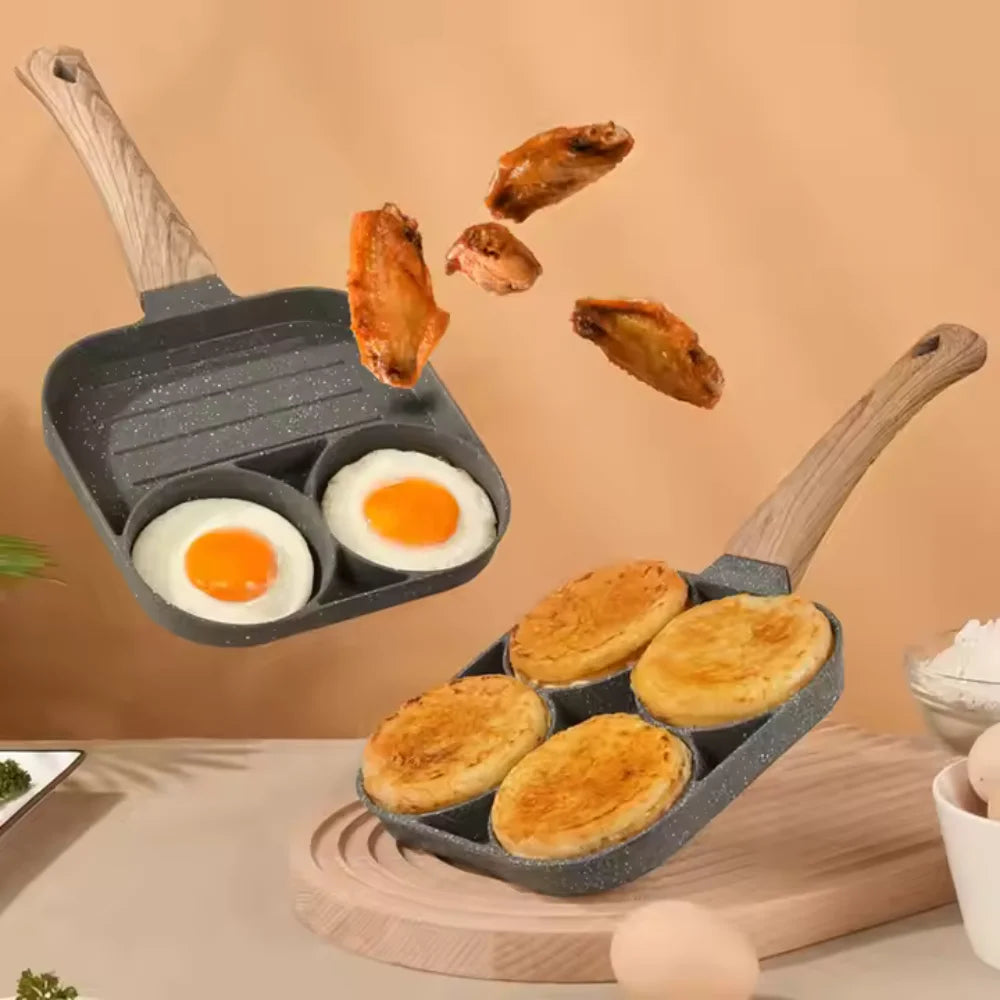 Frigideira Antiaderente Com 3 ou 4 Divisórias Fritar Ovo Bacon Carne Frango Lanche Multiuso