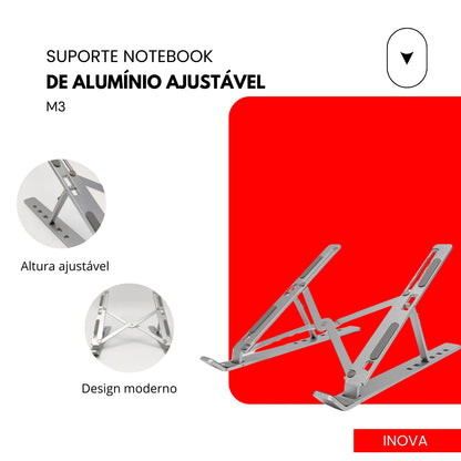 Suporte ajustável para notebook em alumínio cinza resistente