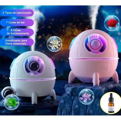 Umidificador de Ar Astronauta 220ml Luz LED Colorida Pulverizador De Névoa USB