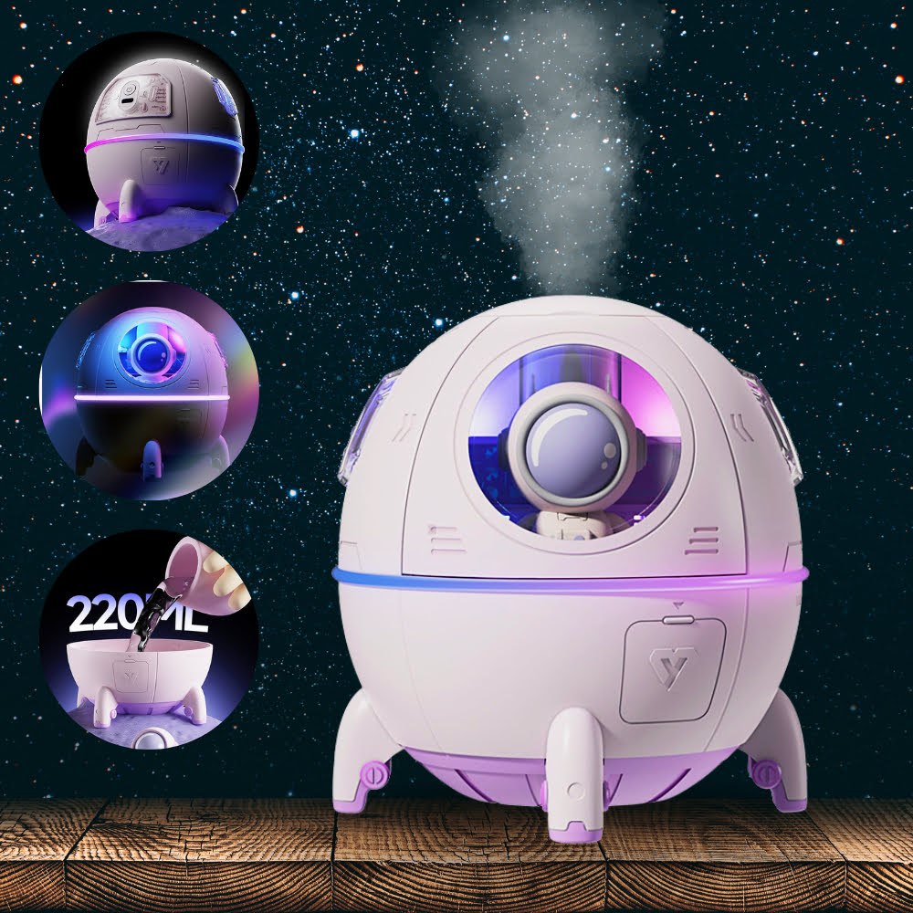 Umidificador de Ar Astronauta 220ml Luz LED Colorida Pulverizador De Névoa USB